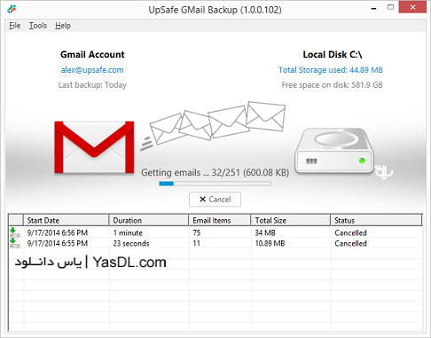 UpSafe Free Gmail Backup 1.03.268 – تهیه بک آپ از اکانت جیمیل